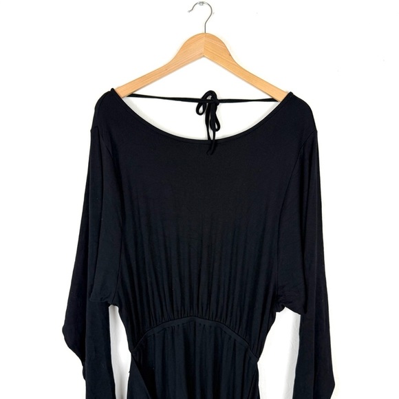 Free People Black Wrap Tie Waist Dolman Long Sleeve Knit Mini Dress - Picture 4 of 10